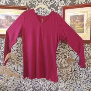 Zuda dark red / maroon long sleeve t shirt crew neck lounge wear pima cotton